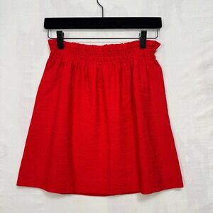 J.Crew Mini Skirt Womens 0 Red Smocked Paperbag Waist A-Line Textured Viscose